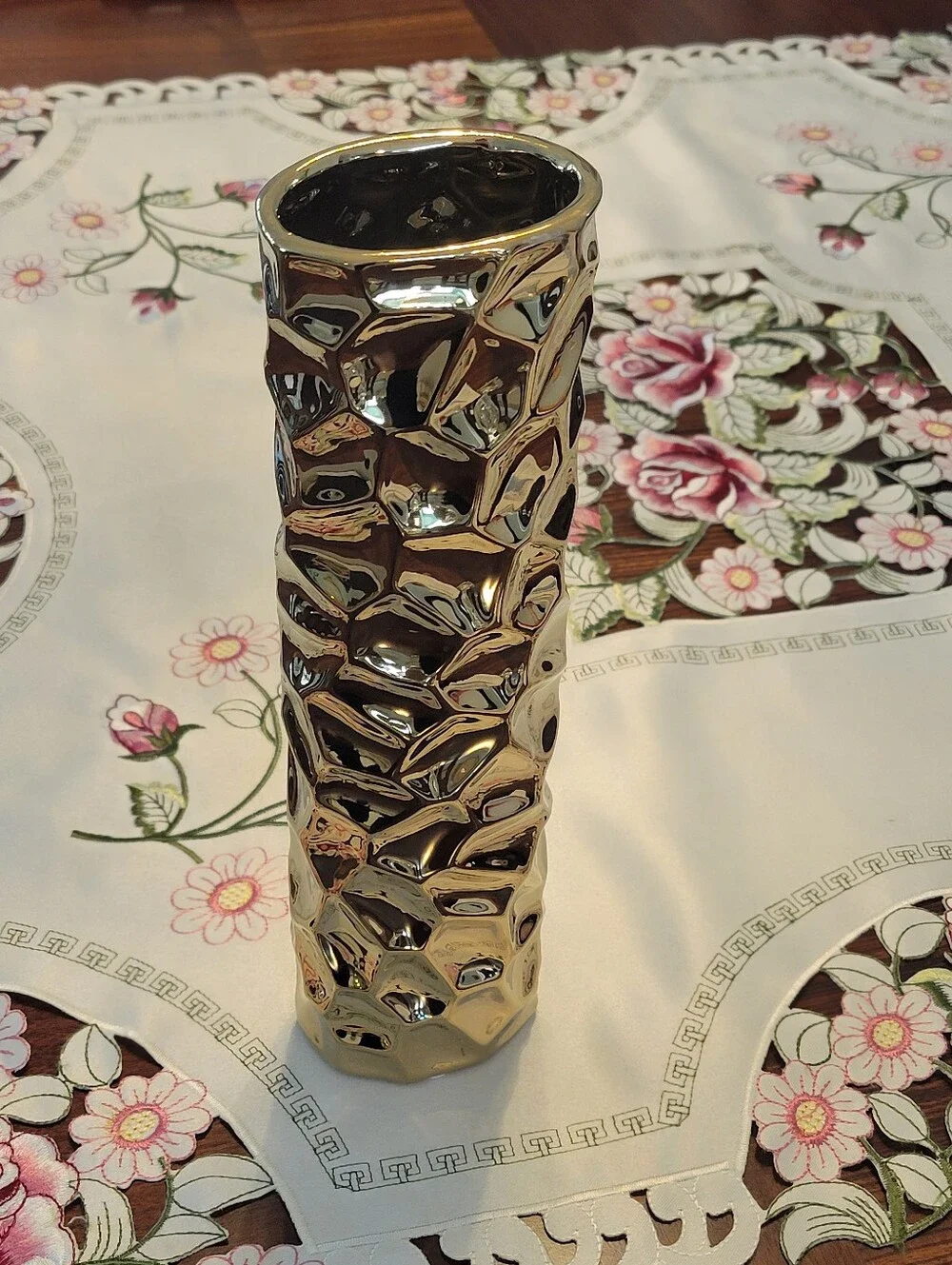 Modern,Metallic Gold Textured Ceramic Vase 12
